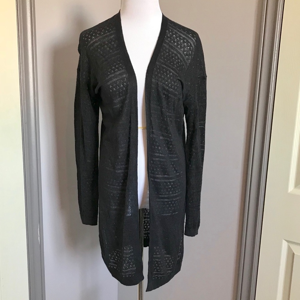 Extra Long Black Linen Cardigan XS